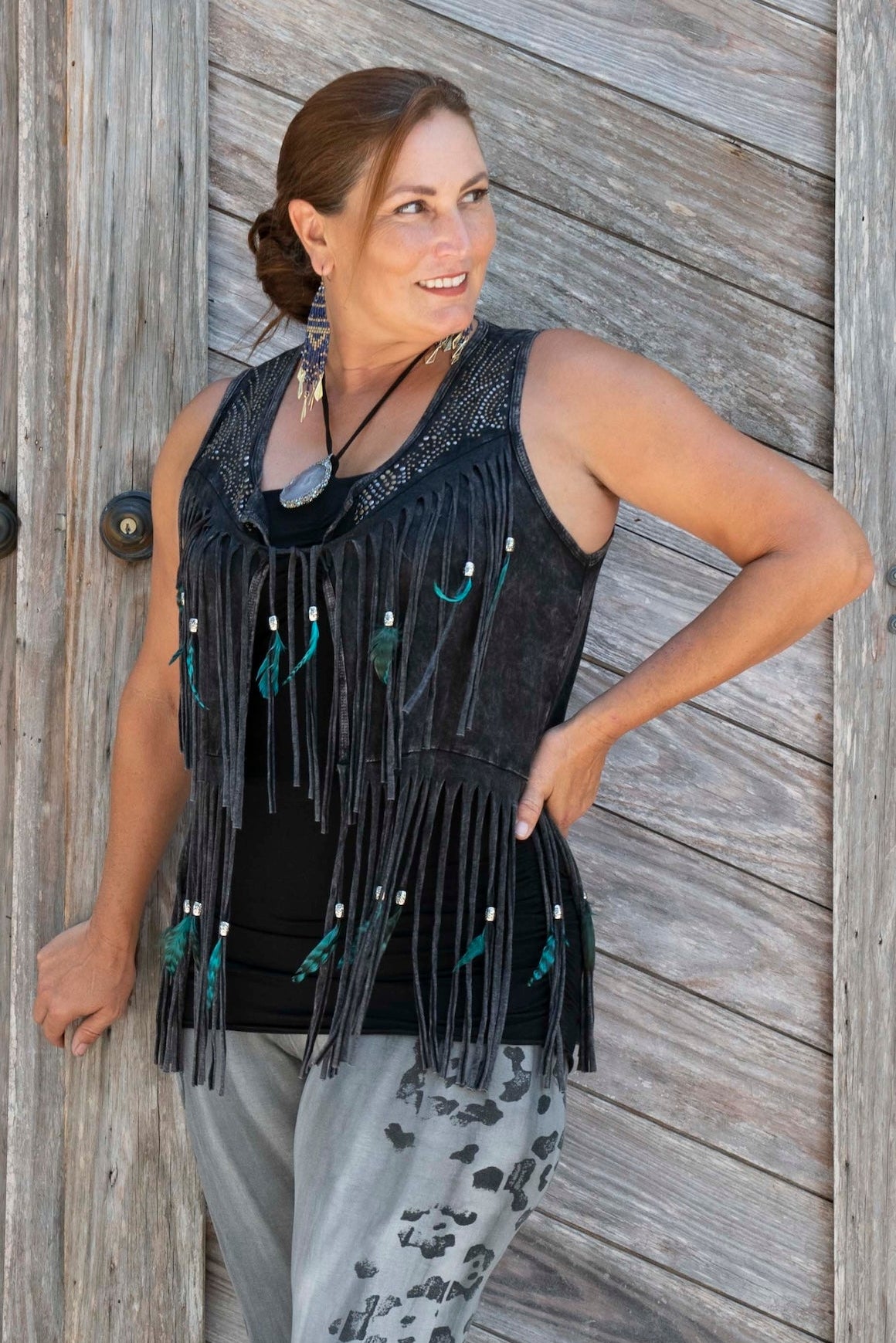 Fringed and Feathered Short Vest