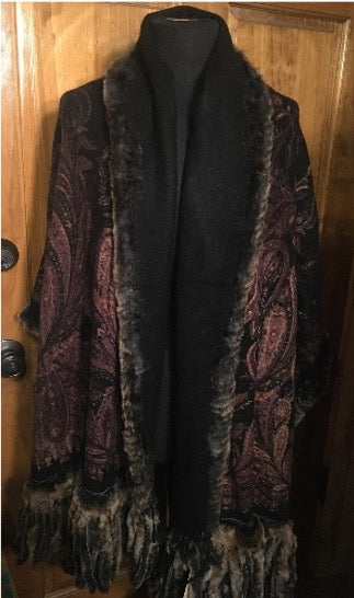 Reversible Cashmere Shawl with fringed Rex Rabbit