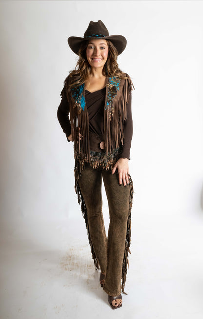 Chap Fringed and Feathered Pants